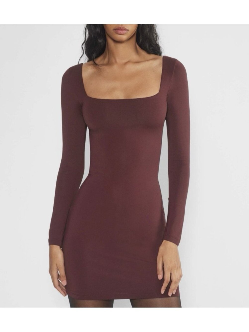Aritzia Contour Squareneck Mini Dress Long Sleeve NWT Sumac Burgundy L